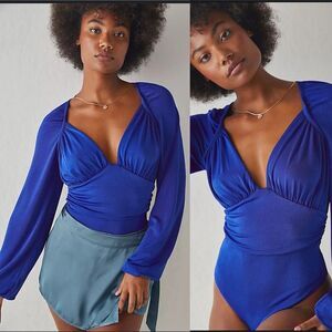 Free People In Your Arms Bodysuit New Women’s Size Small Electric Blue Ruched